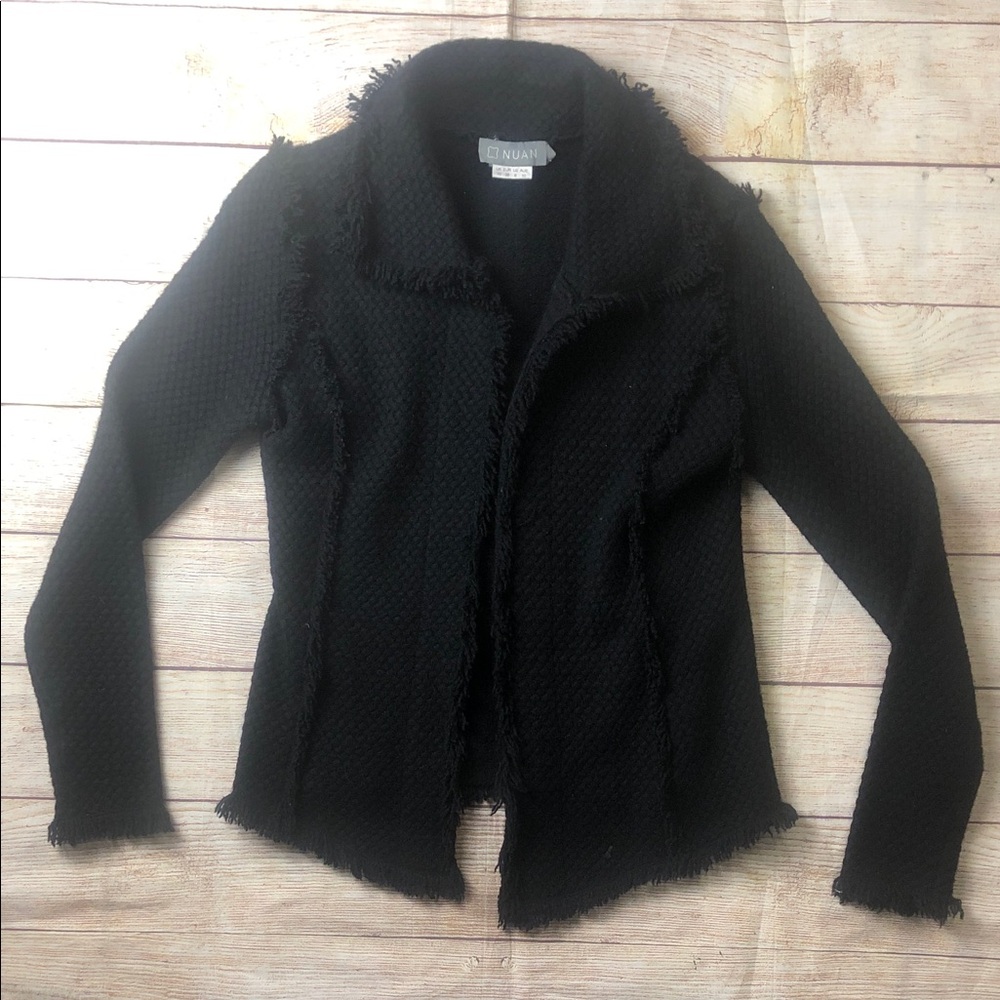 NUAN CASHMERE Classic COCO Jacket Black 100% Cashmere Sz 6‎